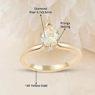 14K Yellow Gold G-H I2-I3 Diamond Solitaire Ring (Size 7.0) 0.75 ctw