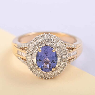 14K Yellow Gold AAA Tanzanite and G-H I1 Diamond Ring (Size 10.0) 6.90 Grams 3.00 ctw
