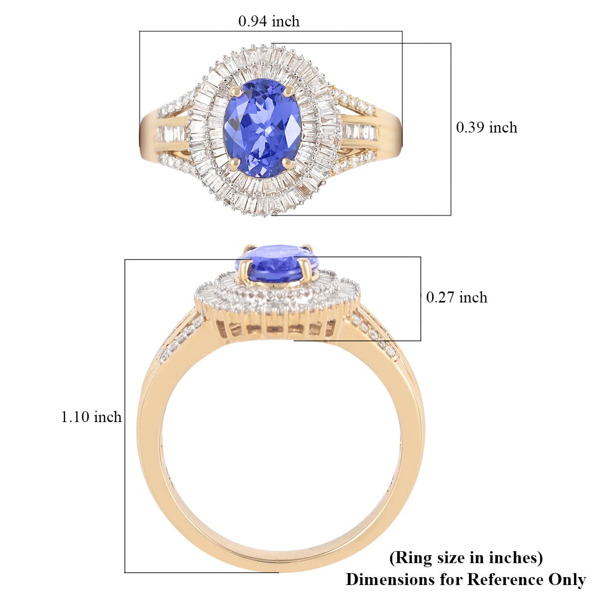 14K Yellow Gold AAA Tanzanite and G-H I1 Diamond Ring (Size 10.0) 6.90 Grams 3.00 ctw image number 5