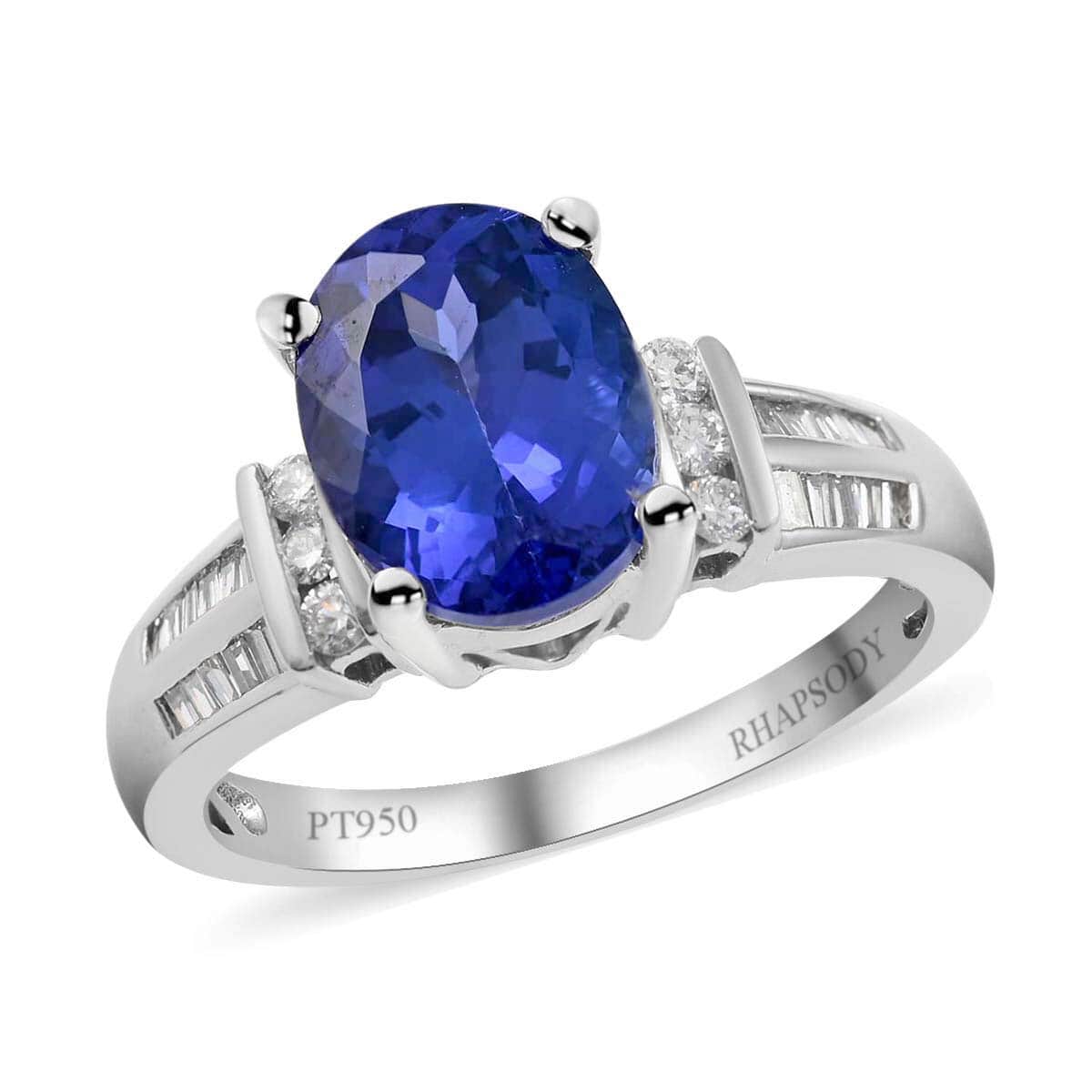 950 Platinum AAAA Tanzanite and E-F VS Diamond Ring (Size 7.0) 7.50 Grams 3.20 ctw image number 0