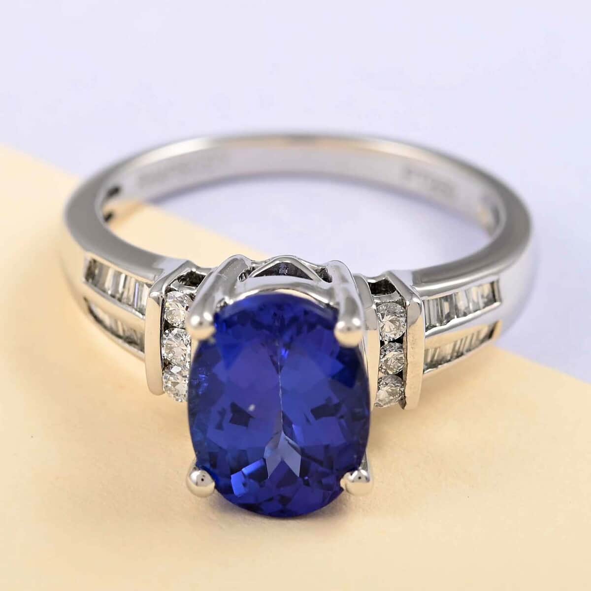 950 Platinum AAAA Tanzanite and E-F VS Diamond Ring (Size 7.0) 7.50 Grams 3.20 ctw image number 1