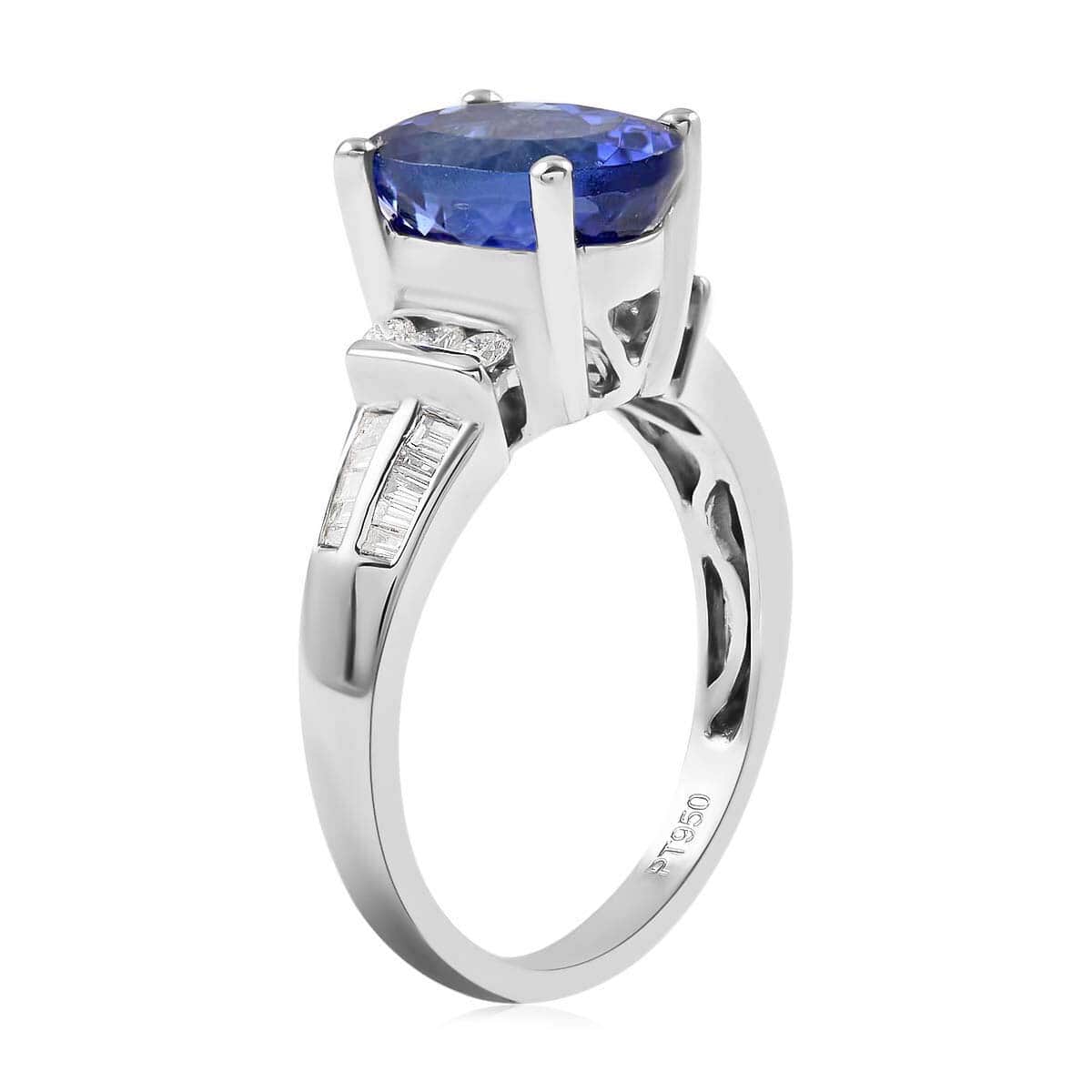 950 Platinum AAAA Tanzanite and E-F VS Diamond Ring (Size 7.0) 7.50 Grams 3.20 ctw image number 3