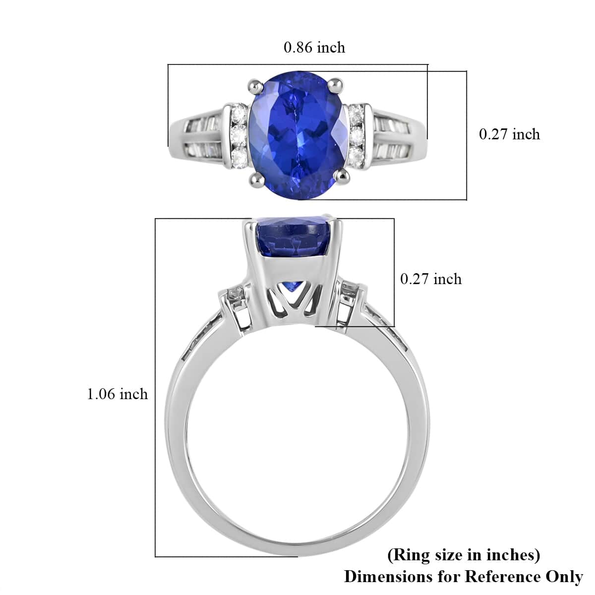 950 Platinum AAAA Tanzanite and E-F VS Diamond Ring (Size 7.0) 7.50 Grams 3.20 ctw image number 5