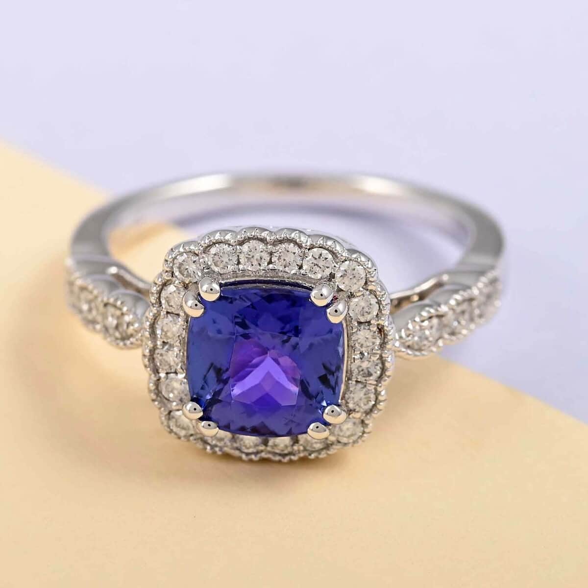 18K White Gold AAA Tanzanite and G-H SI Diamond Ring (Size 7.0) 6.10 Grams 2.35 ctw image number 1