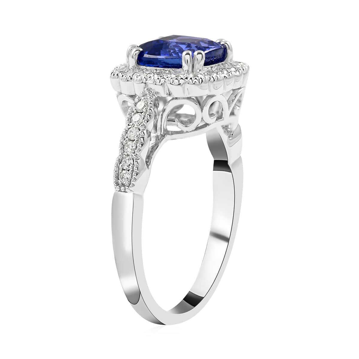 18K White Gold AAA Tanzanite and G-H SI Diamond Ring (Size 7.0) 6.10 Grams 2.35 ctw image number 3