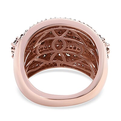 Natural Champagne and White Diamond Cluster Ring in Vermeil Rose Gold Over Sterling Silver (Size 10.0) 2.00 ctw