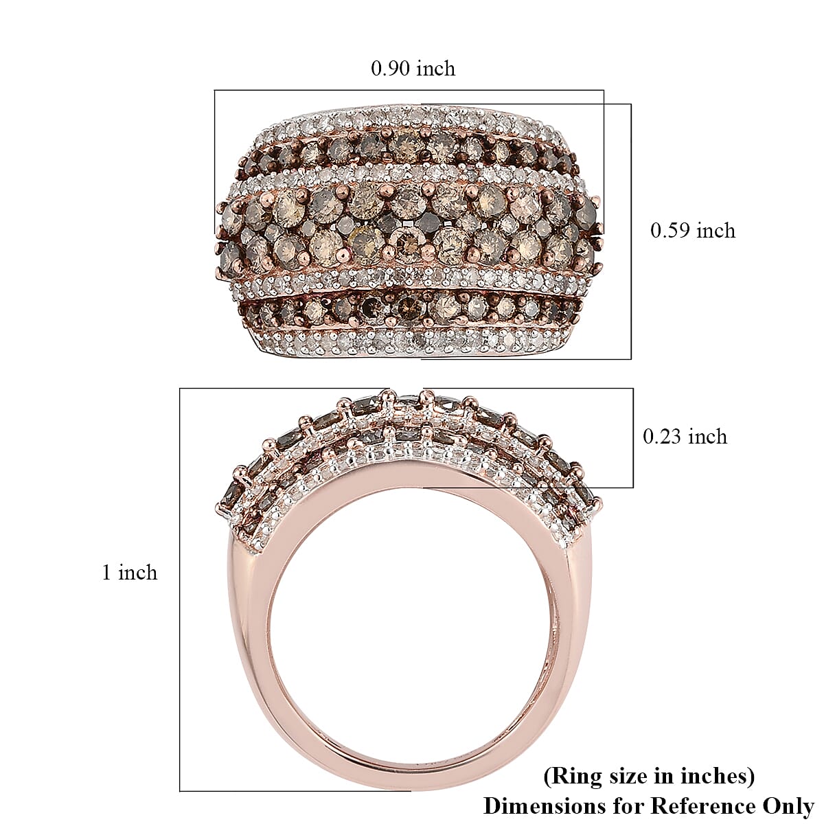 Natural Champagne and White Diamond Cluster Ring in Vermeil Rose Gold Over Sterling Silver (Size 10.0) 2.00 ctw