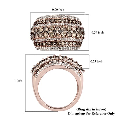 Natural Champagne and White Diamond Cluster Ring in Vermeil Rose Gold Over Sterling Silver (Size 10.0) 2.00 ctw