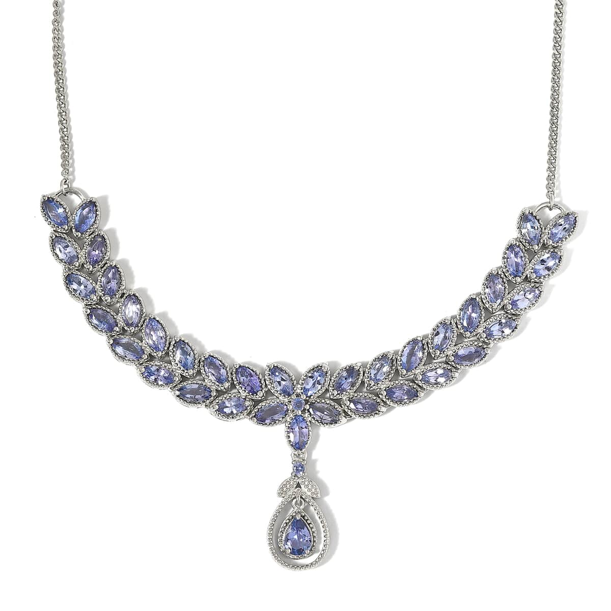 Tanzanite Necklace 18 Inches in Platinum Over Sterling Silver 15.50 Grams 9.70 ctw image number 0