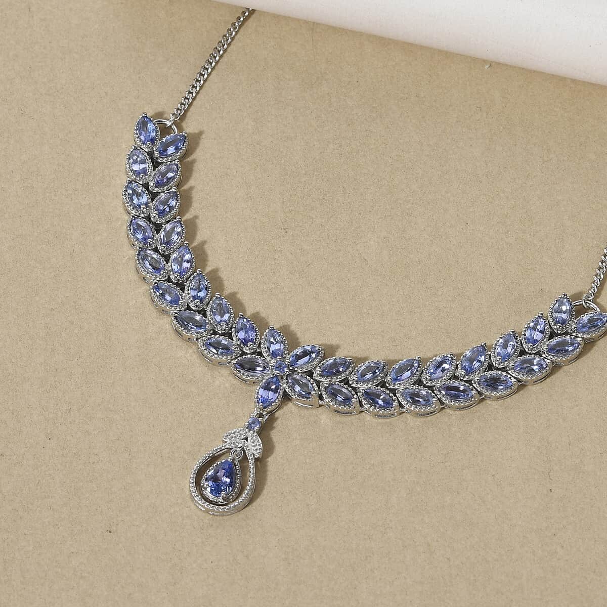 Tanzanite Necklace 18 Inches in Platinum Over Sterling Silver 15.50 Grams 9.70 ctw image number 1