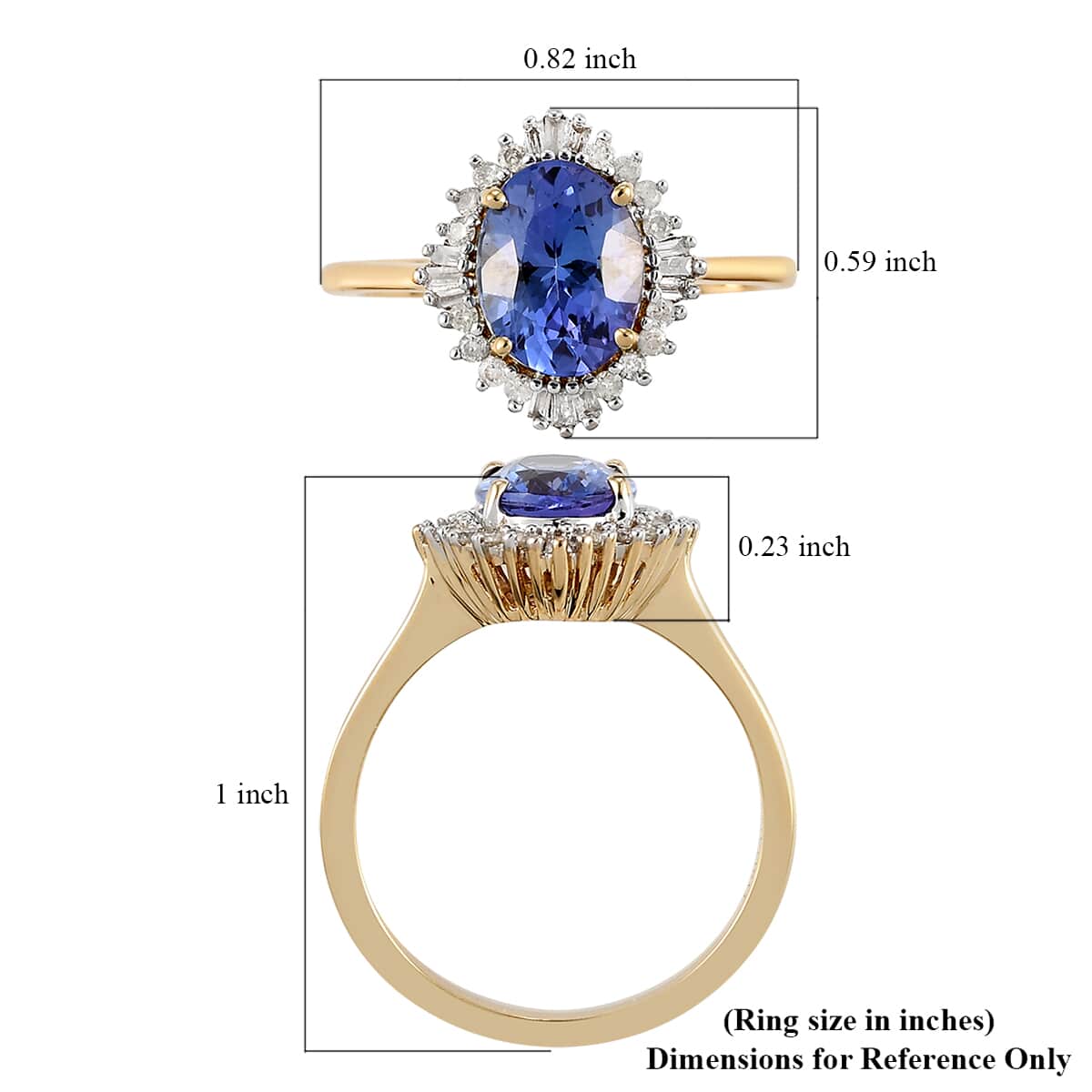 Luxoro 10K Yellow Gold Premium Tanzanite and Diamond Halo Ring (Size 9.0) 2.00 ctw image number 5