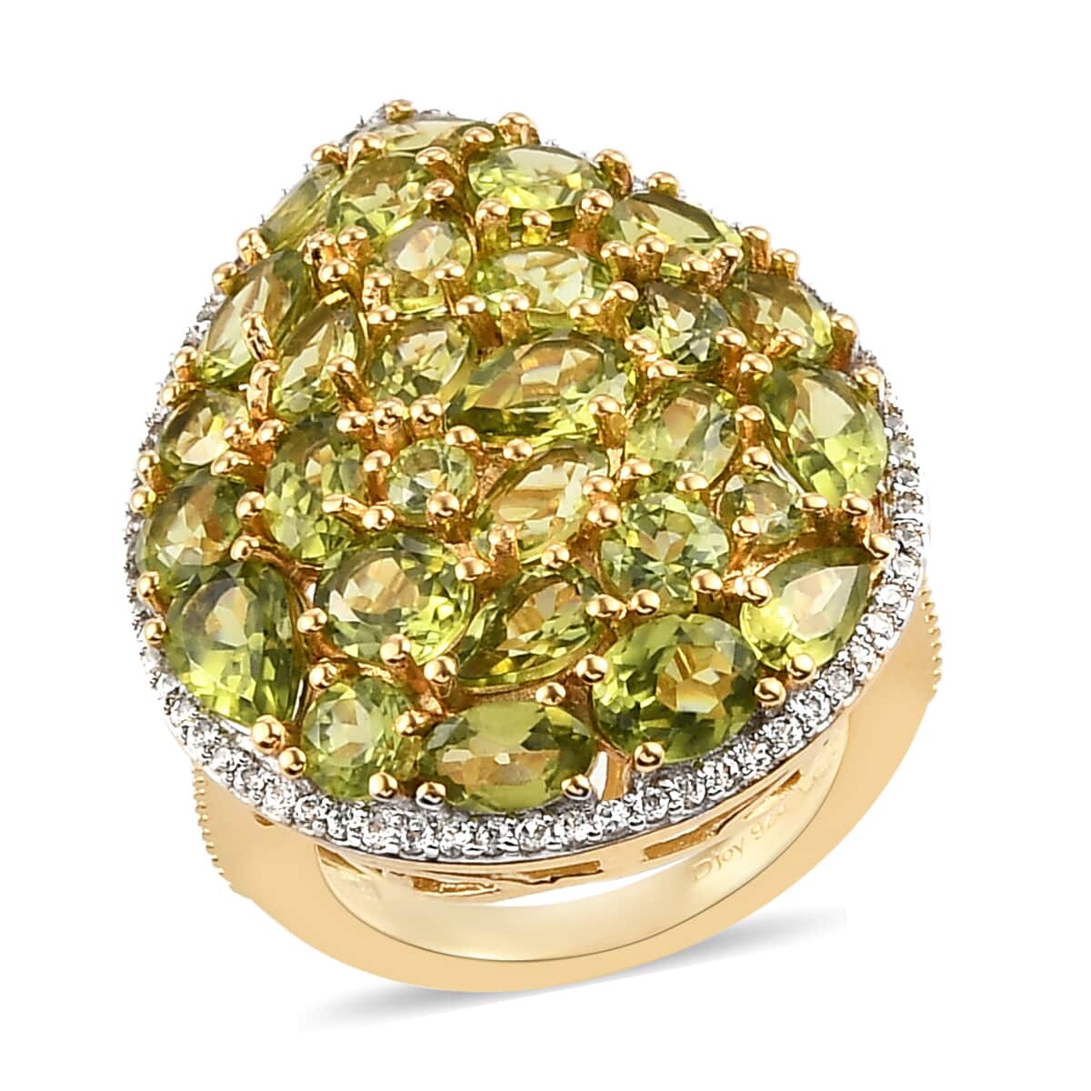 American Natural Arizona Peridot and Natural White Zircon Cluster Ring in Vermeil Yellow Gold Sterling Silver (Size 7.0) 7.20 Grams 8.25 ctw image number 0