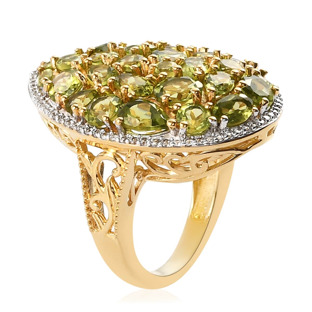 American Natural Arizona Peridot and Natural White Zircon Cluster Ring in Vermeil Yellow Gold Sterling Silver (Size 7.0) 7.20 Grams 8.25 ctw image number 3