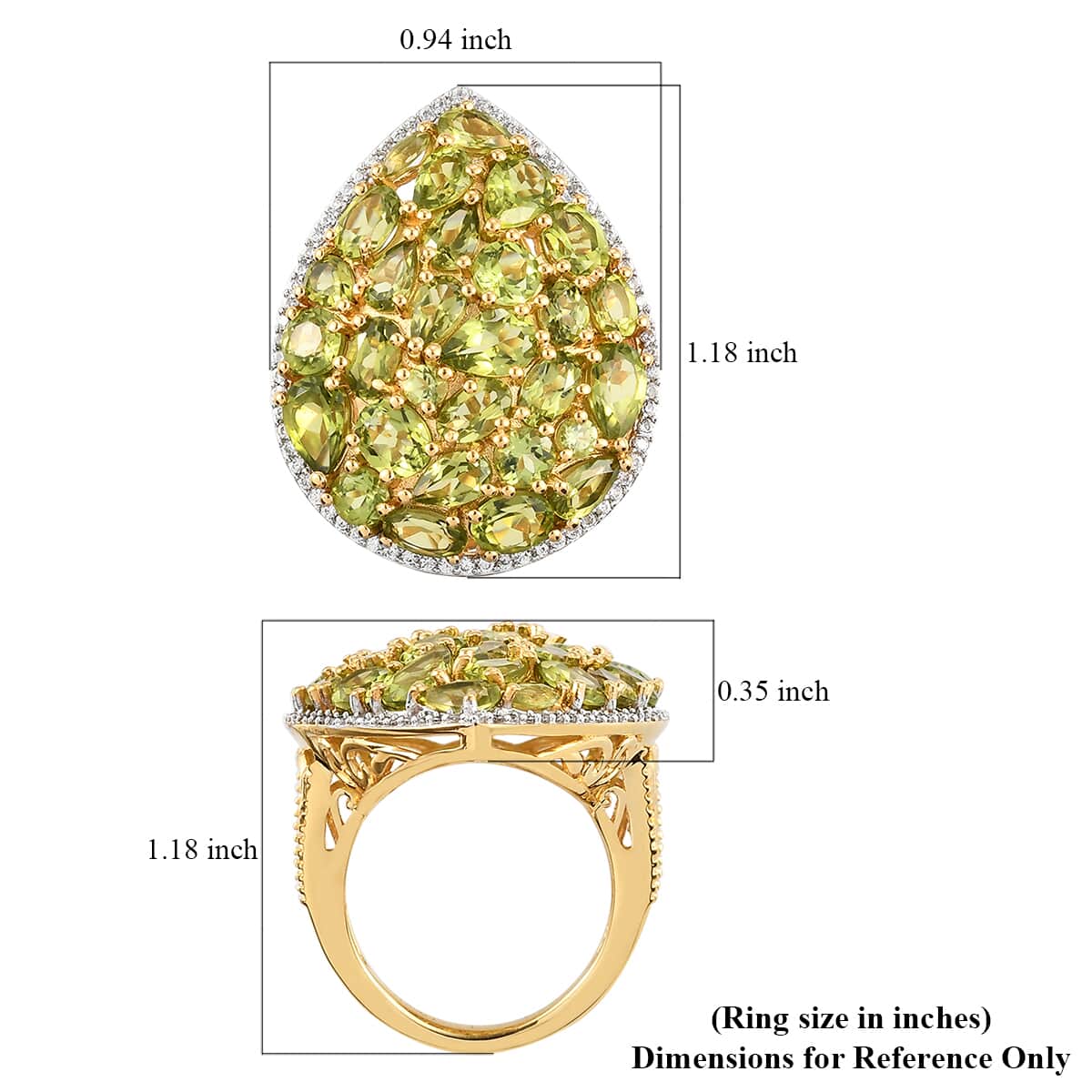 American Natural Arizona Peridot and Natural White Zircon Cluster Ring in Vermeil Yellow Gold Sterling Silver (Size 7.0) 7.20 Grams 8.25 ctw image number 5