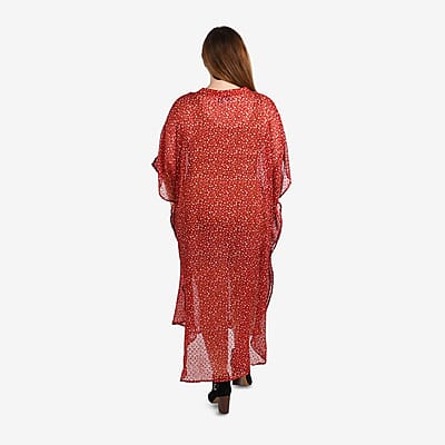 Tamsy Red Floral Printed Kaftan - One Size Fits Most