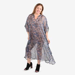 Tamsy Turquoise Floral Printed Kaftan - One Size Fits Most