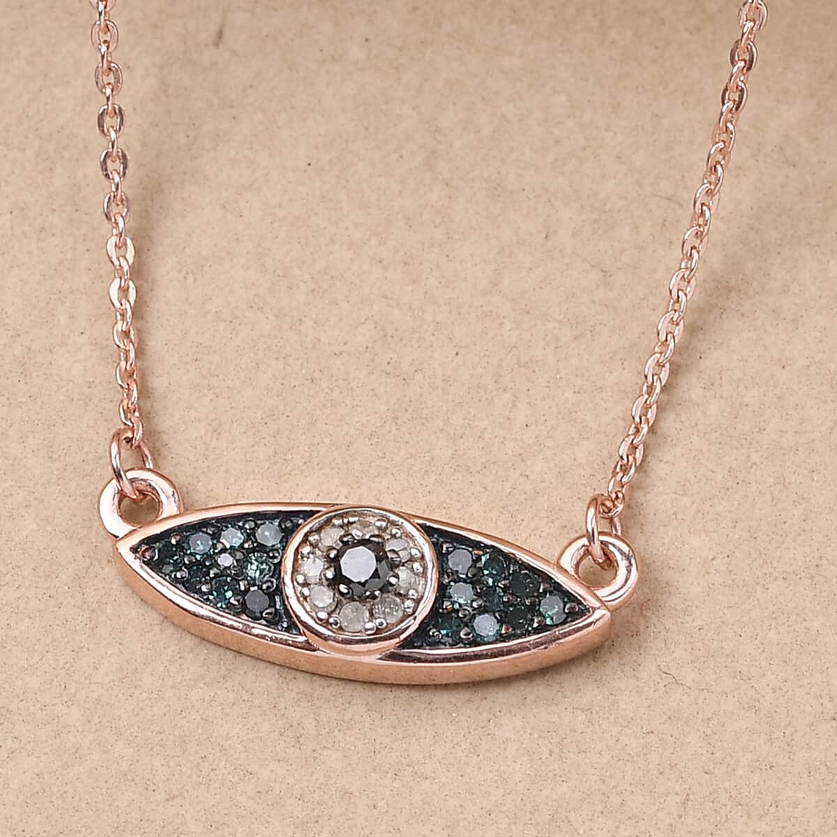 GP ON GUARD COLLECTION Blue and Black Diamond, Diamond Necklace 18 Inches in Vermeil Rose Gold Over Sterling Silver 0.25 ctw image number 1