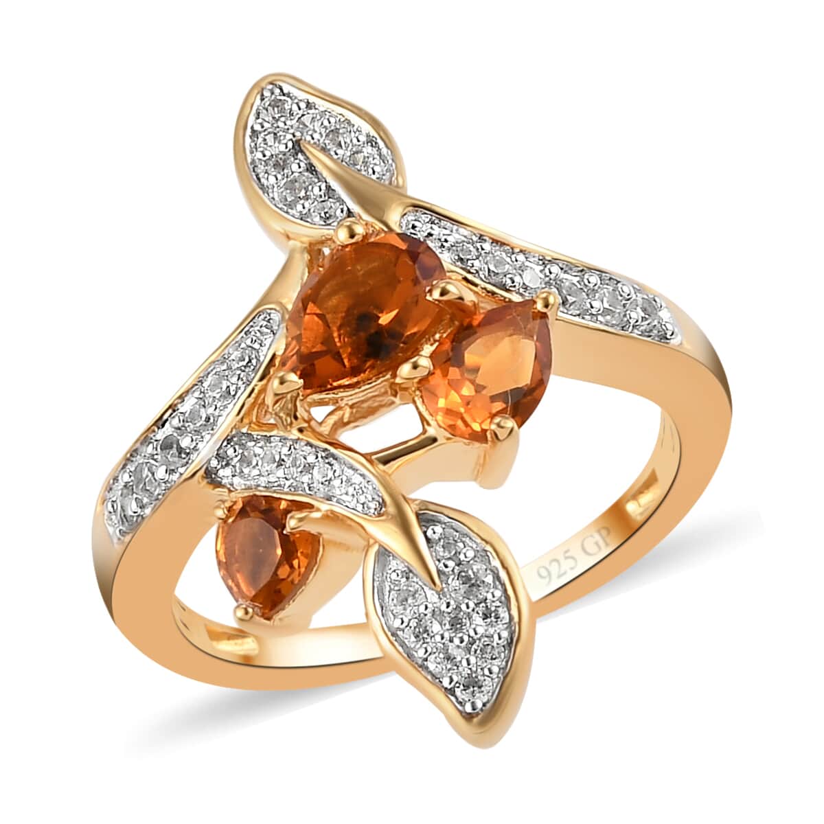 GP Italian Garden Collection Santa Ana Madeira Citrine and White Zircon Ring in Vermeil Yellow Gold Over Sterling Silver (Size 8.0) 1.75 ctw image number 0