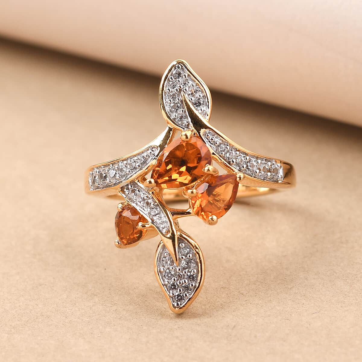 GP Italian Garden Collection Santa Ana Madeira Citrine and White Zircon Ring in Vermeil Yellow Gold Over Sterling Silver (Size 8.0) 1.75 ctw image number 1