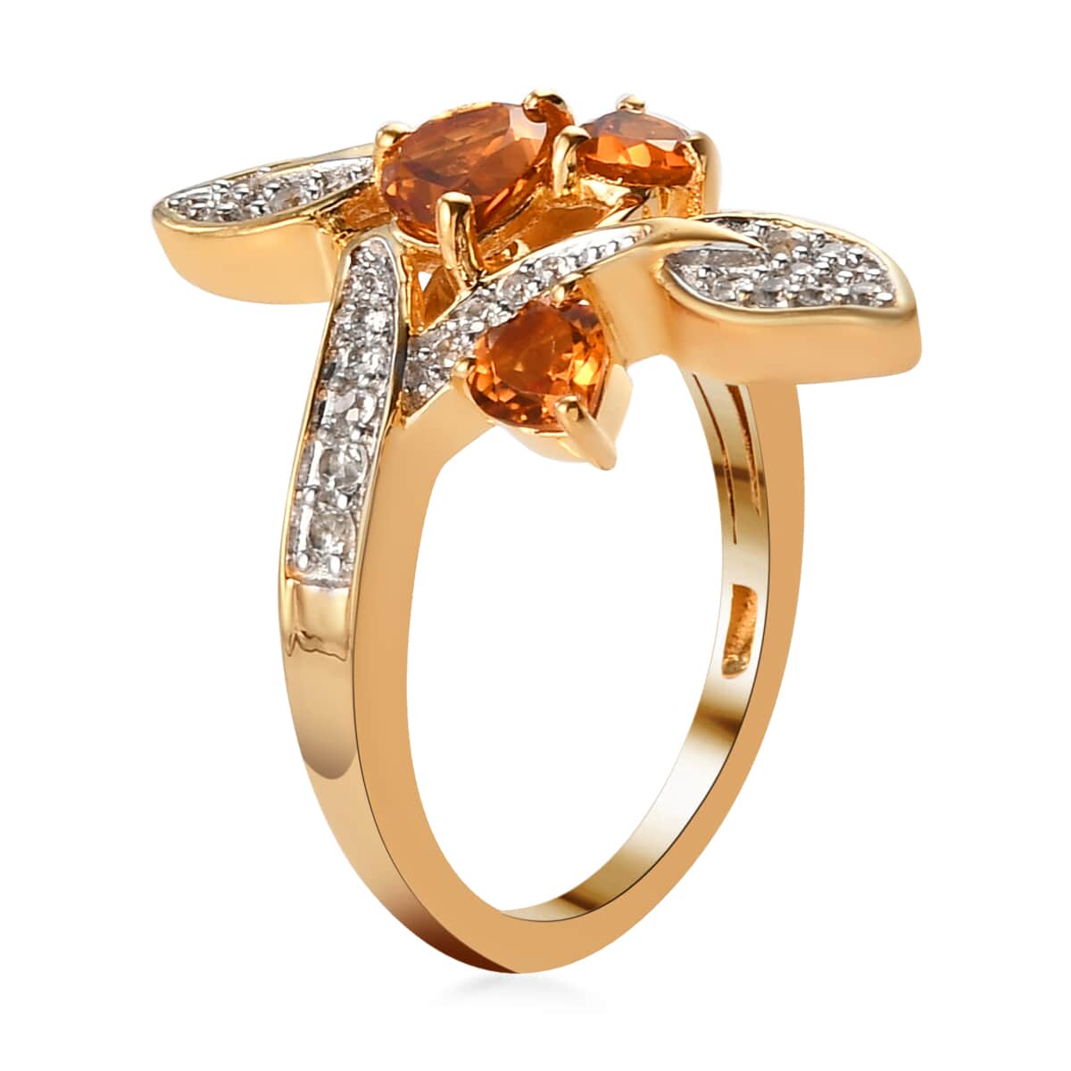 GP Italian Garden Collection Santa Ana Madeira Citrine and White Zircon Ring in Vermeil Yellow Gold Over Sterling Silver (Size 8.0) 1.75 ctw image number 3