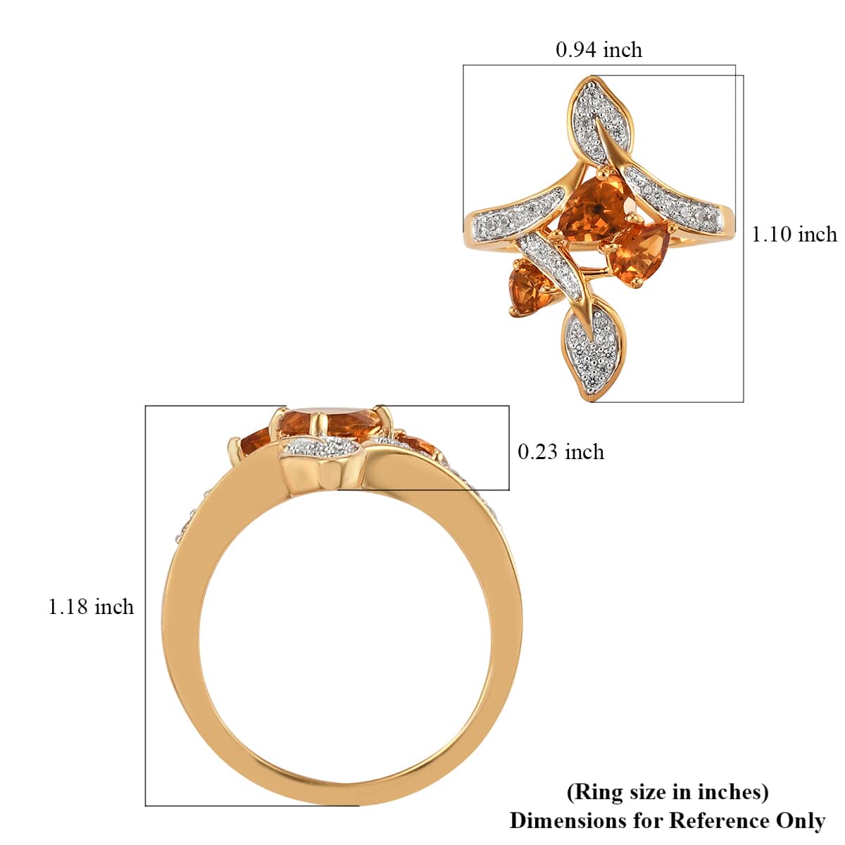 GP Italian Garden Collection Santa Ana Madeira Citrine and White Zircon Ring in Vermeil Yellow Gold Over Sterling Silver (Size 8.0) 1.75 ctw image number 5