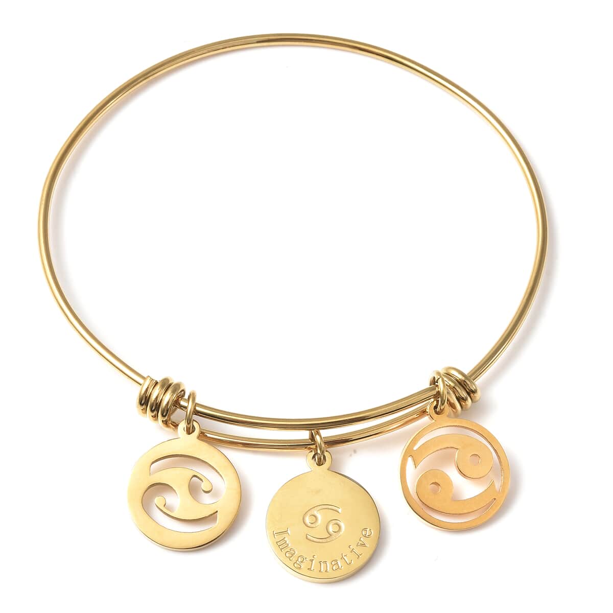 Cancer Zodiac Bangle Bracelet Gift Set in ION Plated Yellow Gold Stainless Steel (6-9 in) image number 1
