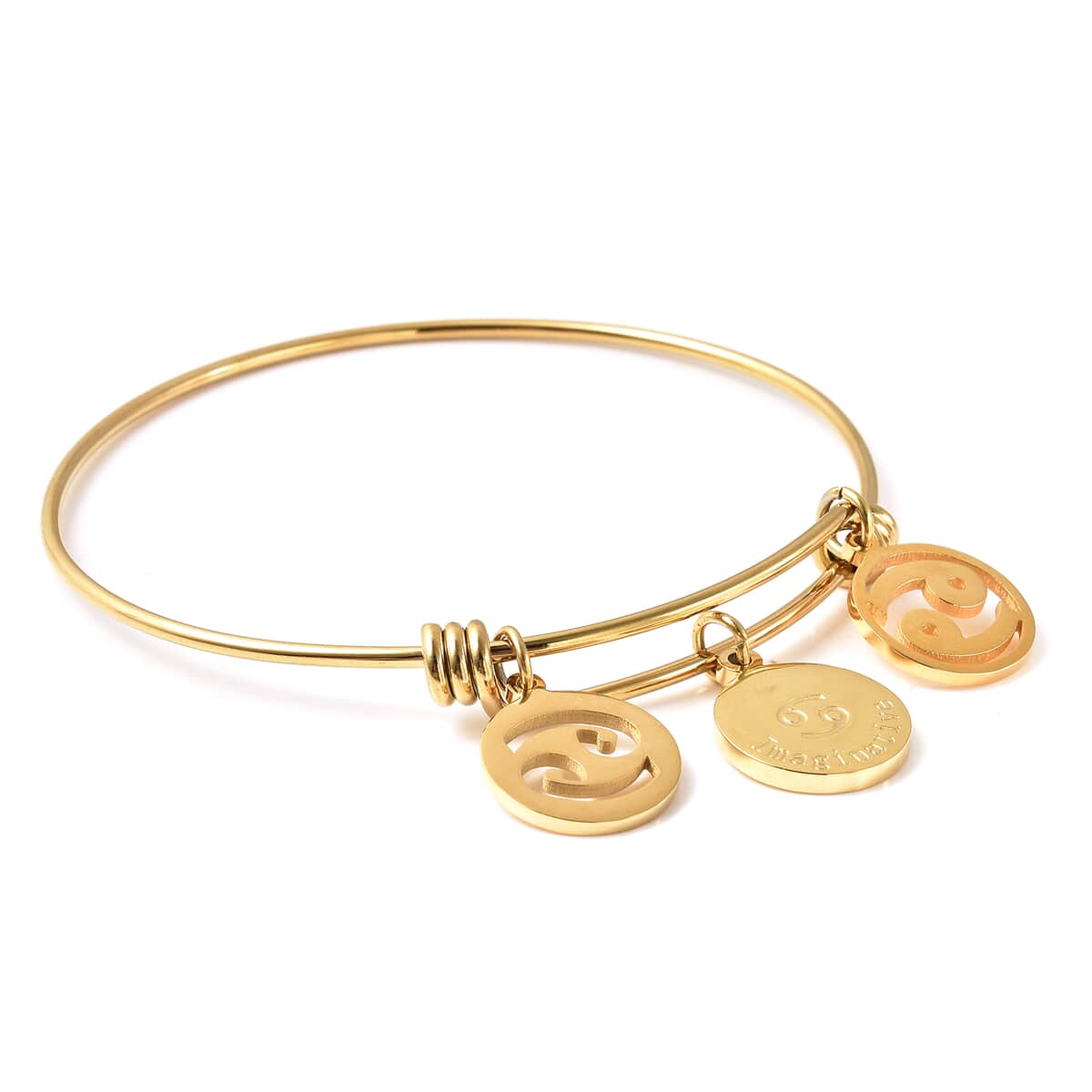 Cancer Zodiac Bangle Bracelet Gift Set in ION Plated Yellow Gold Stainless Steel (6-9 in) image number 3