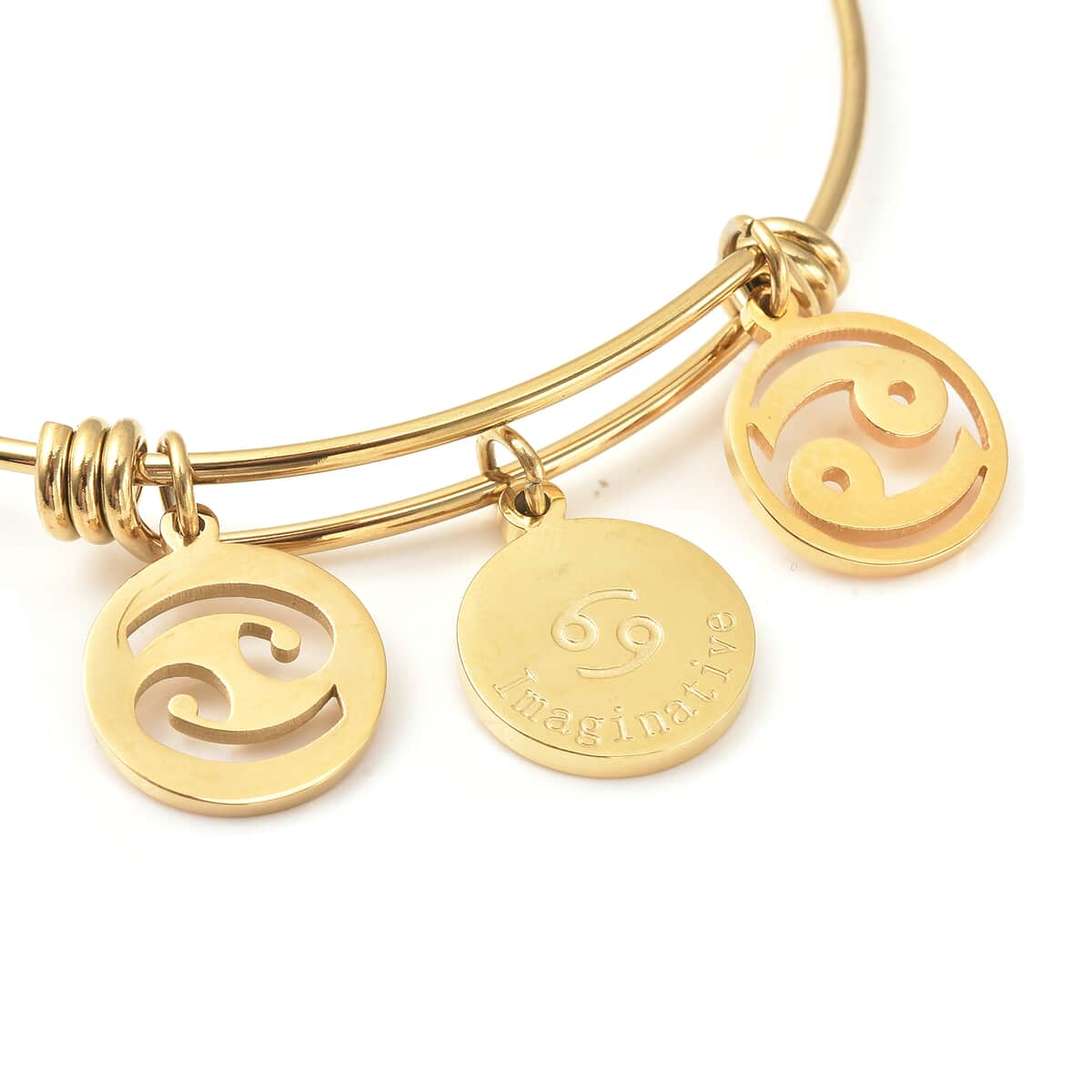 Cancer Zodiac Bangle Bracelet Gift Set in ION Plated Yellow Gold Stainless Steel (6-9 in) image number 4