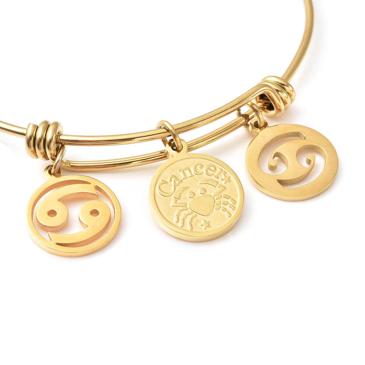 Cancer Zodiac Bangle Bracelet Gift Set in ION Plated Yellow Gold Stainless Steel (6-9 in) image number 5