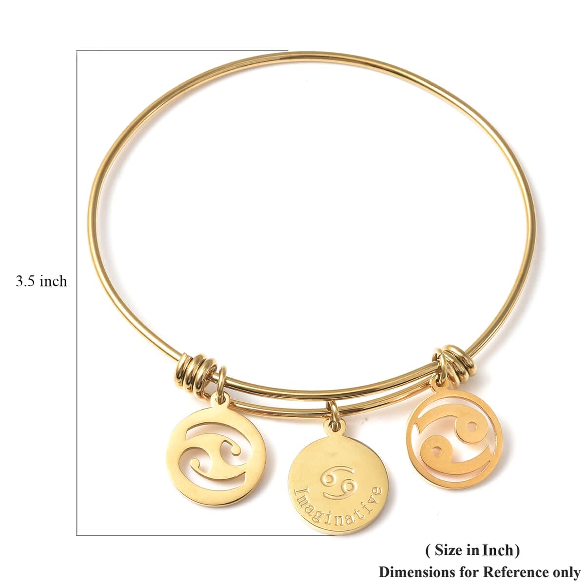 Cancer Zodiac Bangle Bracelet Gift Set in ION Plated Yellow Gold Stainless Steel (6-9 in) image number 6