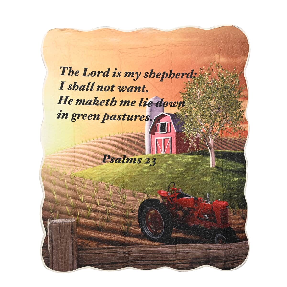 Inspirational Quotes Bed Throw Quilt Blankets - Farm Scene, Psalms 23 image number 0
