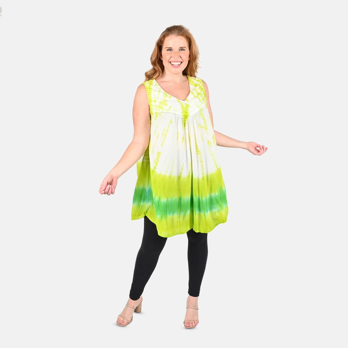 Tamsy Green Tie Dye Tunic - One Size Fits Most image number 0