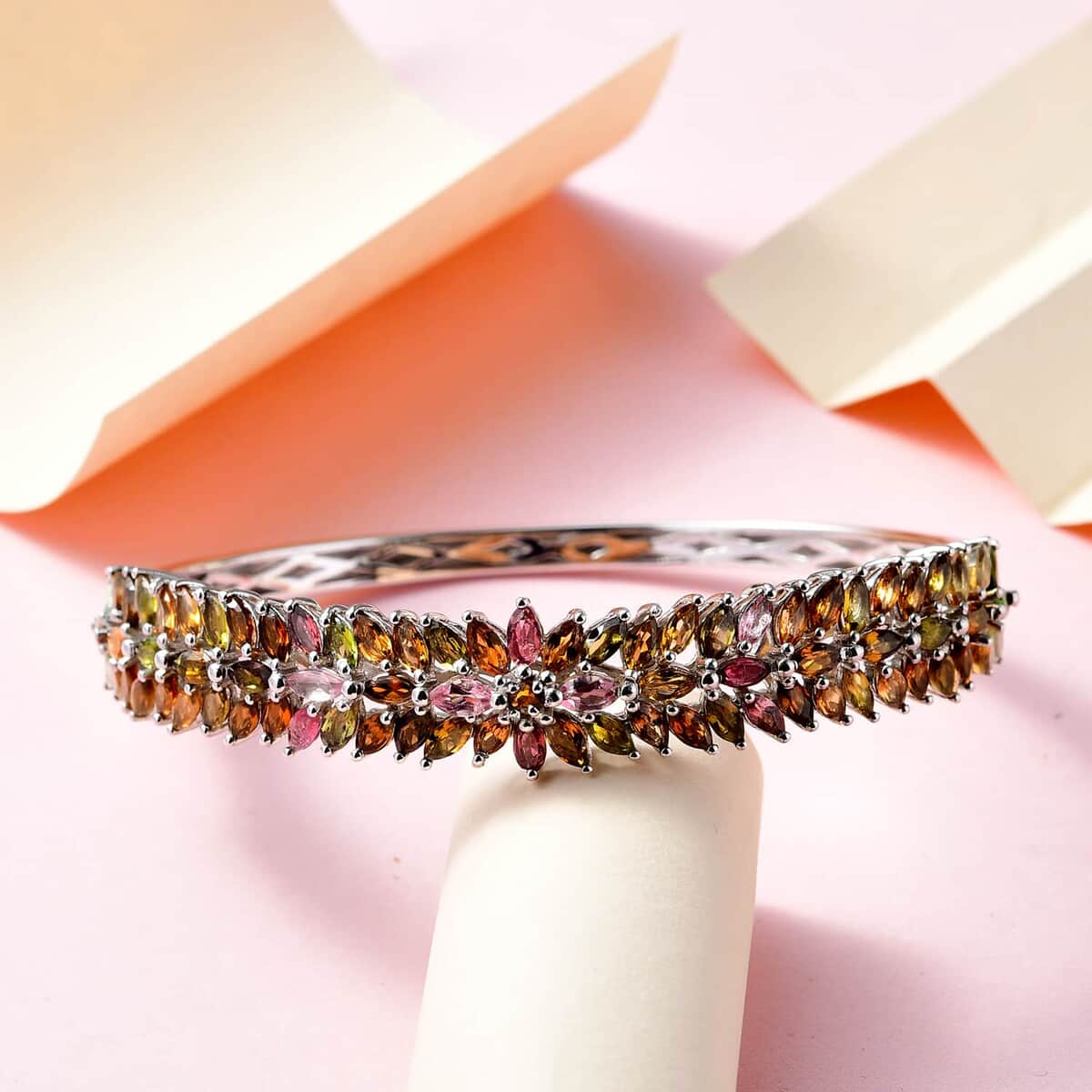 Multi-Tourmaline Bangle Bracelet in Platinum Over Sterling Silver (6.50 In) 10.10 ctw image number 1