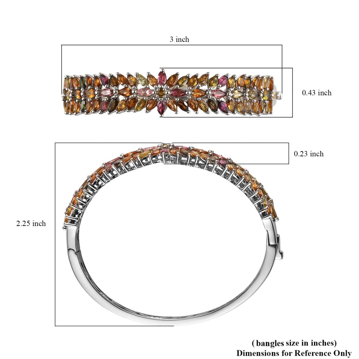 Multi-Tourmaline Bangle Bracelet in Platinum Over Sterling Silver (6.50 In) 10.10 ctw image number 5