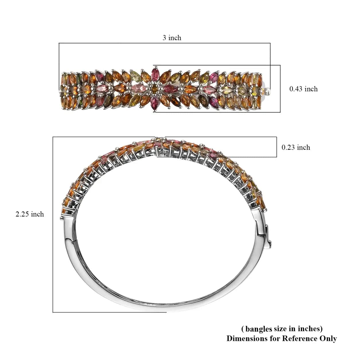 Multi-Tourmaline Bangle Bracelet in Platinum Over Sterling Silver (6.50 In) 10.10 ctw image number 6