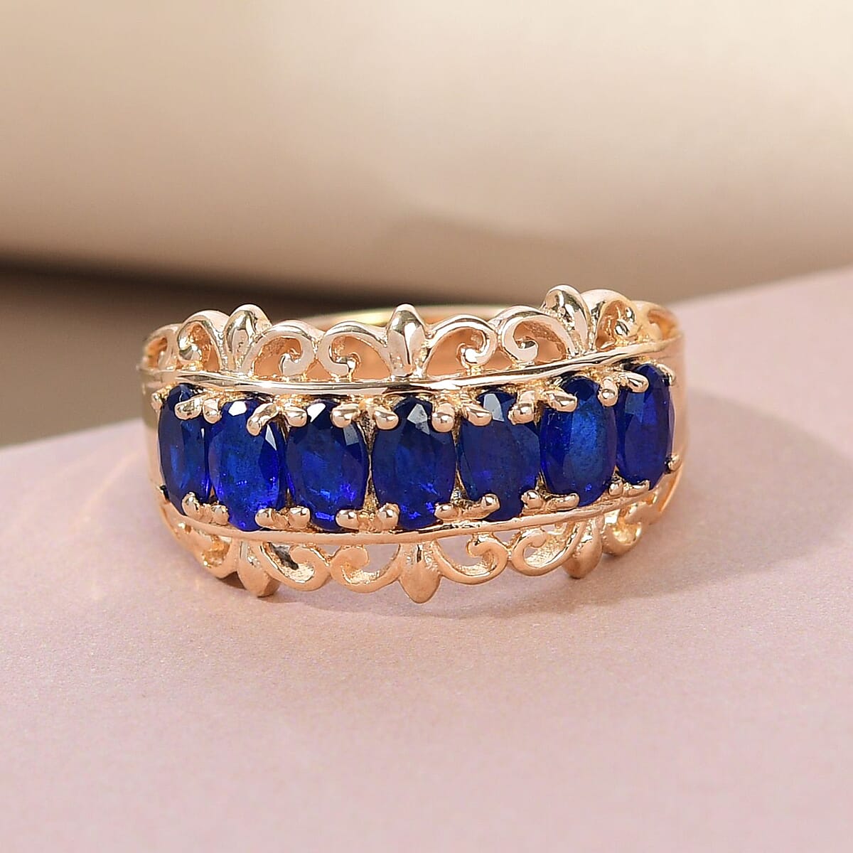 Diffused Blue Spinel 7 Stone Ring in Vermeil Yellow Gold Over Sterling Silver 2.10 ctw image number 1