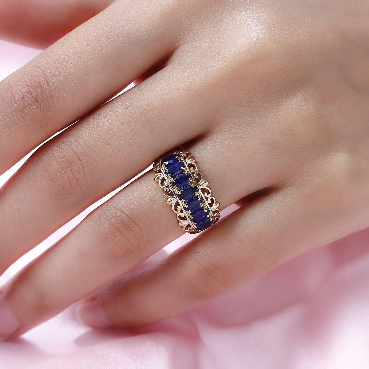 Diffused Blue Spinel 7 Stone Ring in Vermeil Yellow Gold Over Sterling Silver 2.10 ctw image number 2