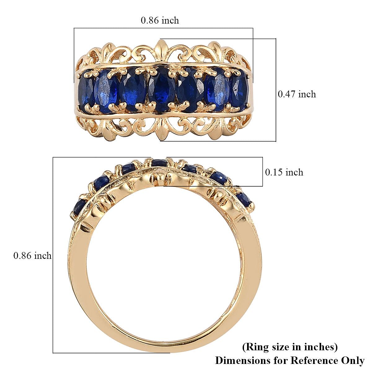 Diffused Blue Spinel 7 Stone Fleur De Lis Band Ring in Vermeil Yellow Gold Over Sterling Silver (Size 9.0) 2.10 ctw image number 5