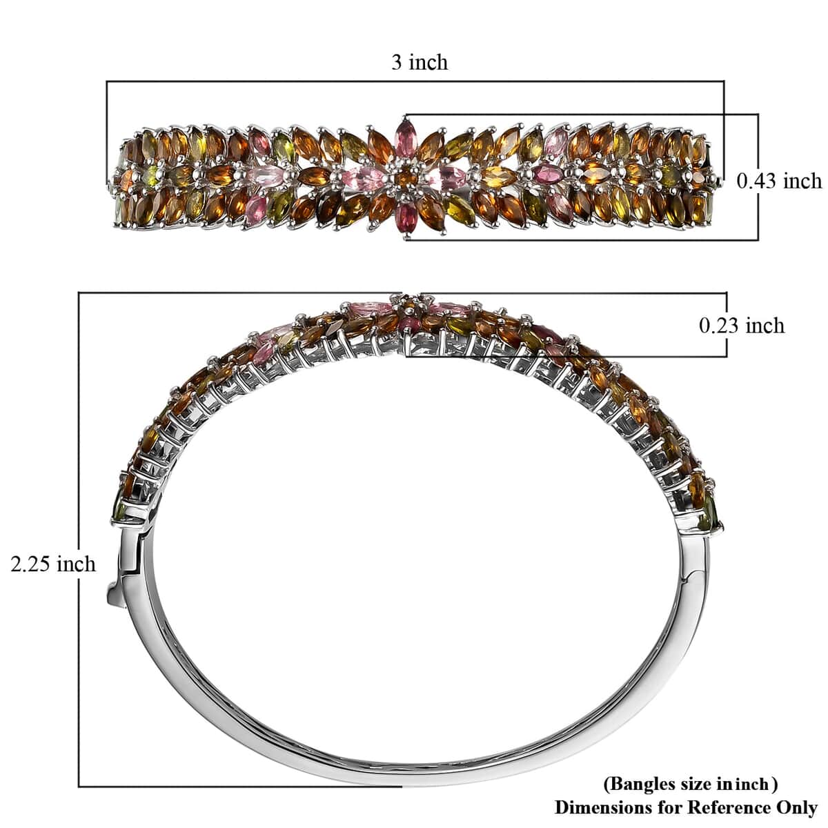 Multi-Tourmaline Bangle Bracelet in Platinum Over Sterling Silver (7.25 In) 11.10 ctw image number 5