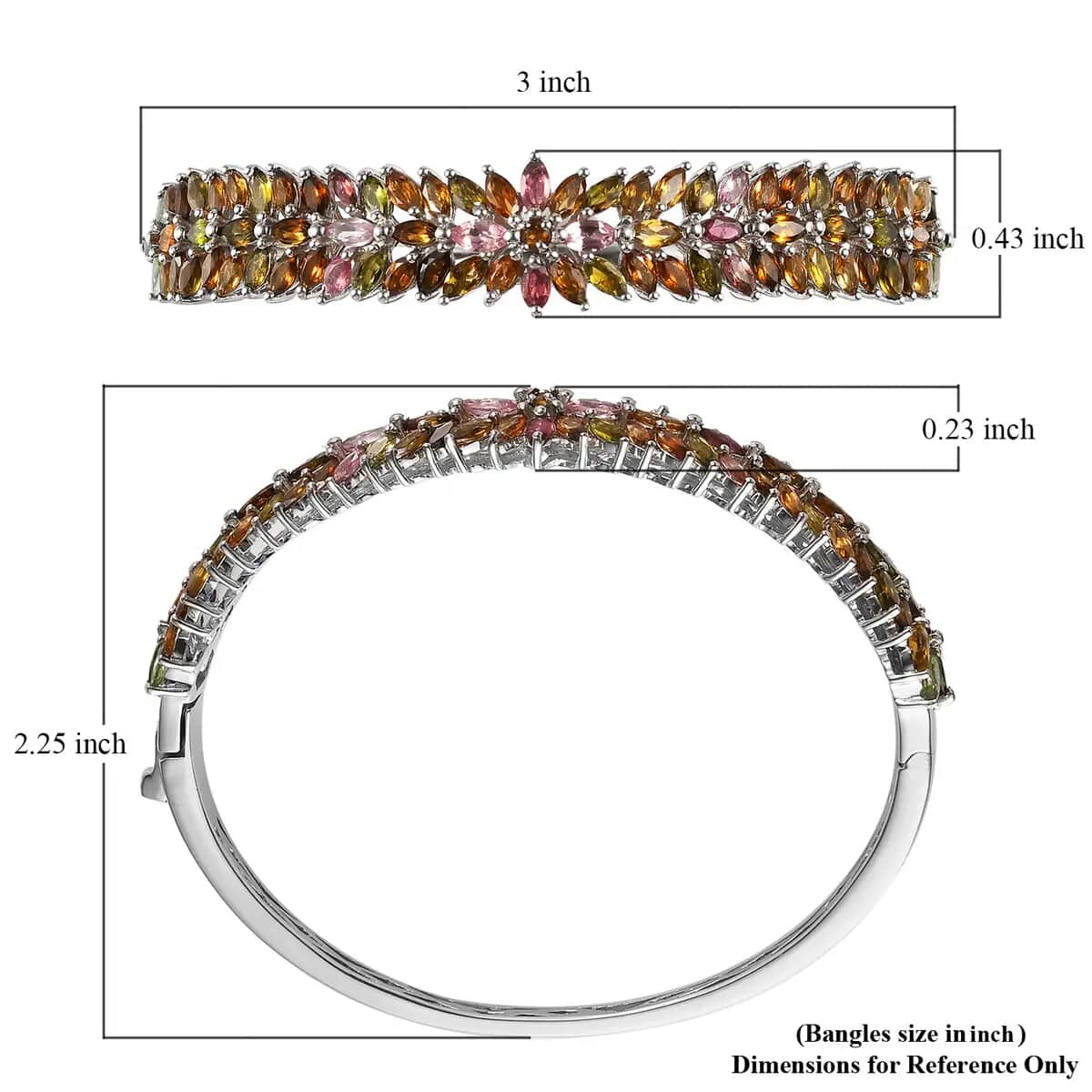 Multi-Tourmaline Bangle Bracelet in Platinum Over Sterling Silver (7.25 In) 11.10 ctw image number 6
