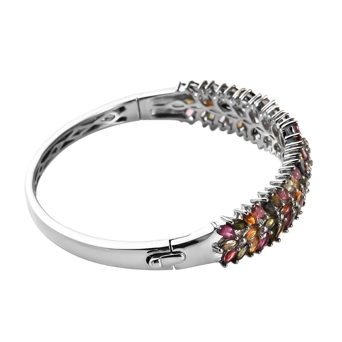 Multi-Tourmaline Bangle Bracelet in Platinum Over Sterling Silver (8 In) 11.10 ctw image number 3