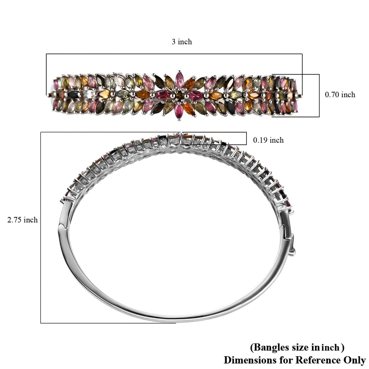 Multi-Tourmaline Bangle Bracelet in Platinum Over Sterling Silver (8 In) 11.10 ctw image number 5