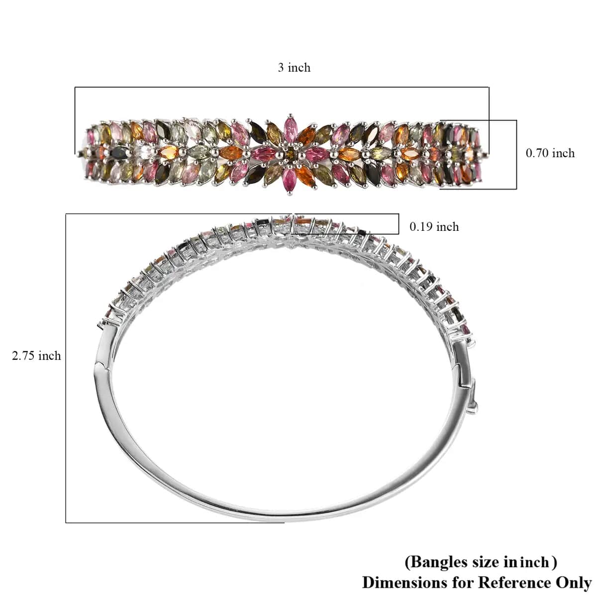 Multi-Tourmaline Bangle Bracelet in Platinum Over Sterling Silver (8 In) 11.10 ctw image number 6