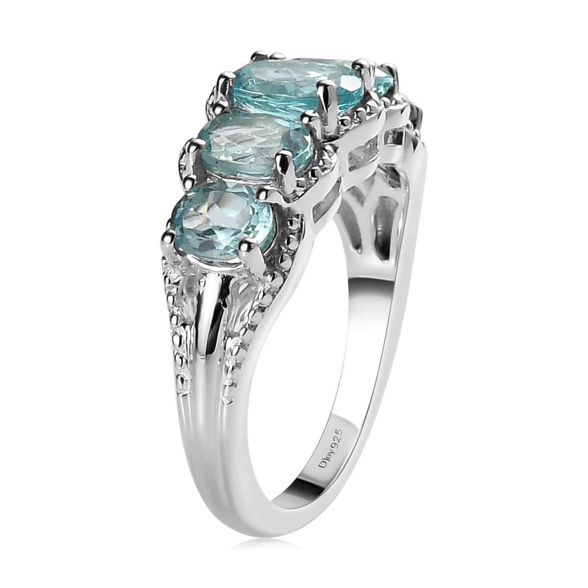 Green Apatite 5 Stone Ring in Sterling Silver 2.60 ctw image number 3