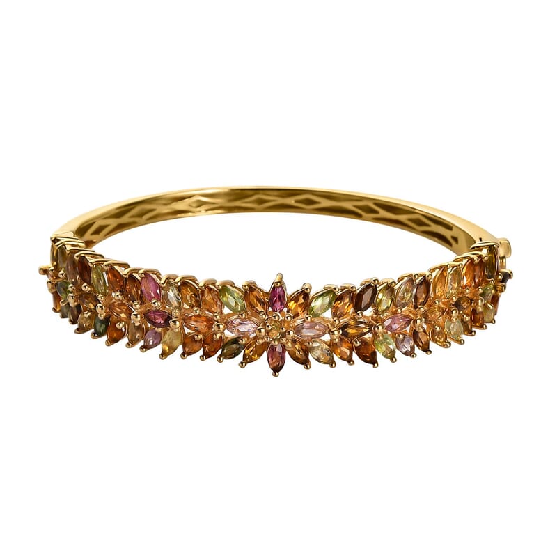Multi-Tourmaline Bangle Bracelet in Vermeil Yellow Gold Over Sterling Silver (6.50 In) 10.10 ctw