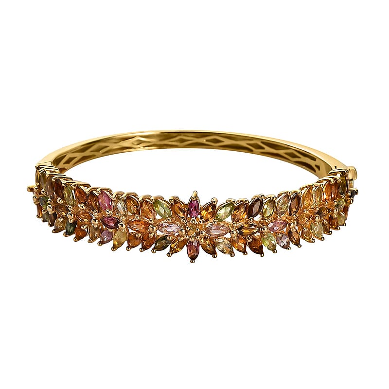 Multi-Tourmaline Bangle Bracelet in Vermeil Yellow Gold Over Sterling Silver (6.50 In) 10.10 ctw