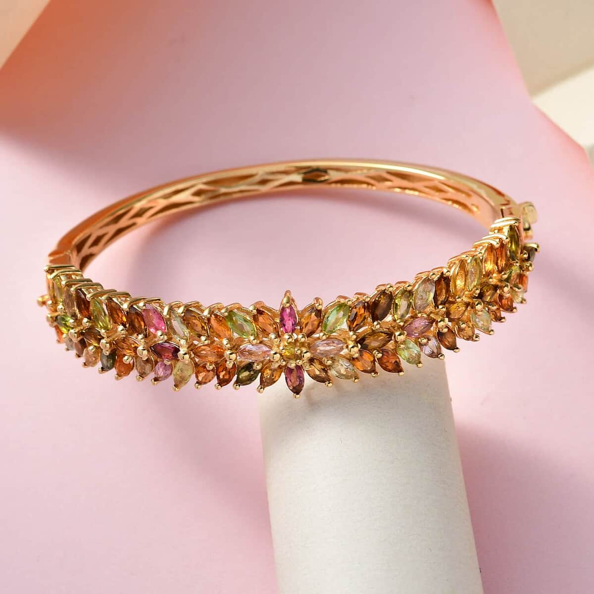 Multi-Tourmaline Bangle Bracelet in Vermeil Yellow Gold Over Sterling Silver (6.50 In) 19.50 Grams 9.75 ctw image number 1