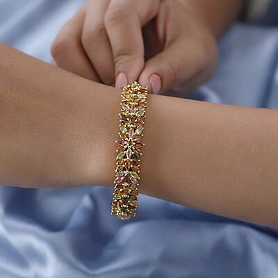 Multi-Tourmaline Bangle Bracelet in Vermeil Yellow Gold Over Sterling Silver (6.50 In) 10.10 ctw