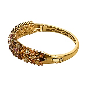 Multi-Tourmaline Bangle Bracelet in Vermeil Yellow Gold Over Sterling Silver (6.50 In) 10.10 ctw