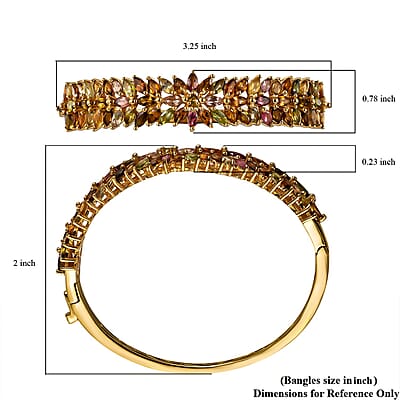 Multi-Tourmaline Bangle Bracelet in Vermeil Yellow Gold Over Sterling Silver (6.50 In) 10.10 ctw